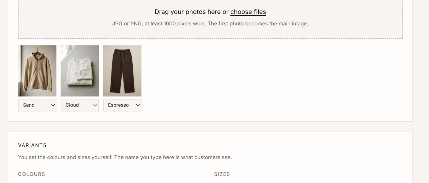 Screen: dragging in your own photos and choosing which colour each belongs to